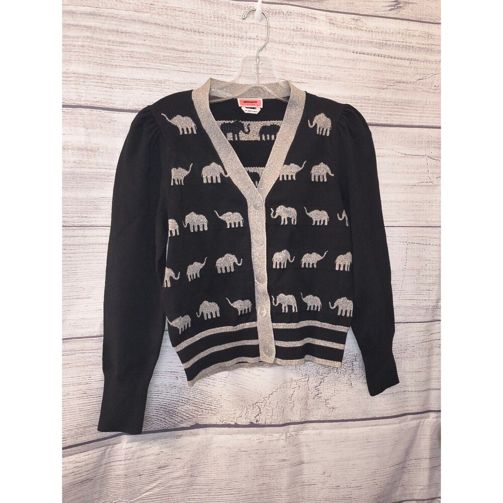Kate Spade Elephant V-neck Cardigan Black & Silver Size XS